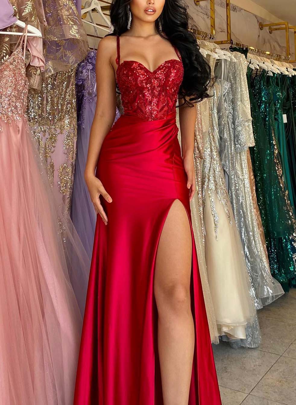 Sparkly Lace Sheath/Column Sweetheart Prom Dresses With Back Hole
