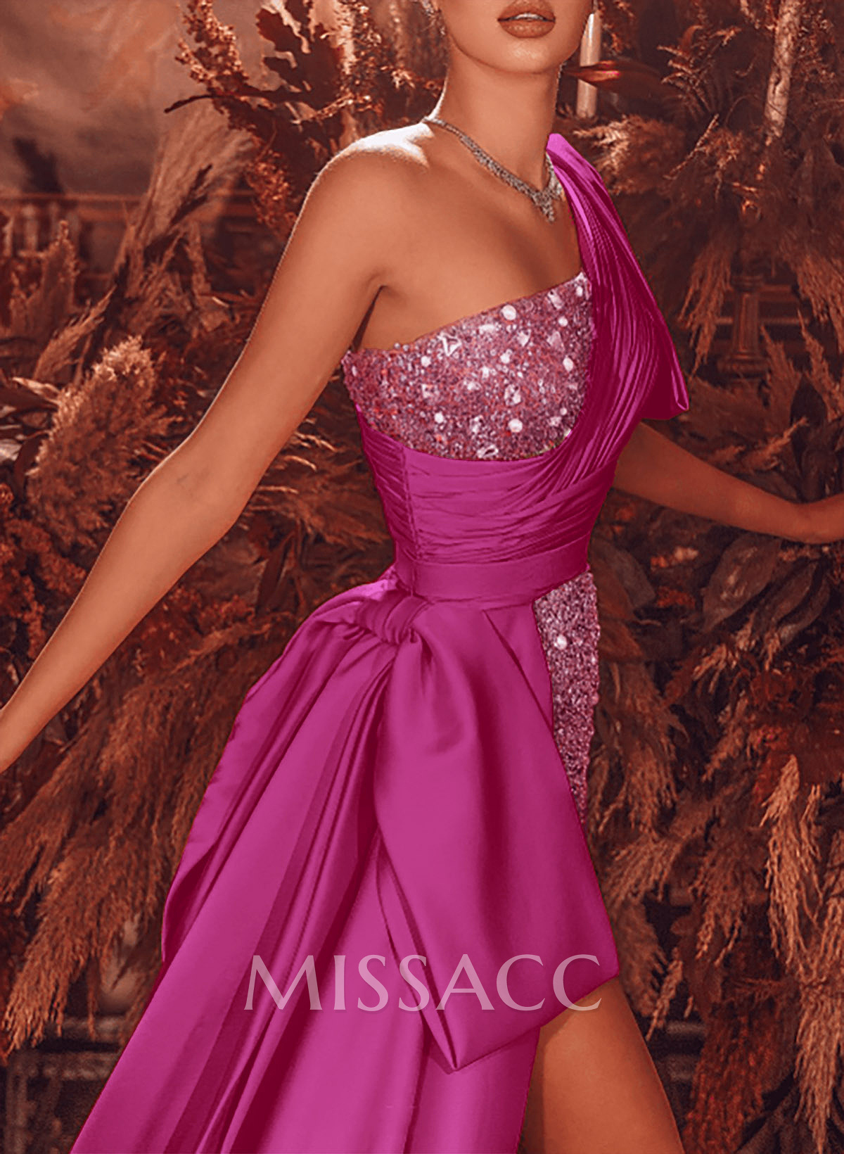 Sparkly Sequined One-Shoulder Slit Prom Dresses Sparkly Sequined One-Shoulder Slit Prom Dresses