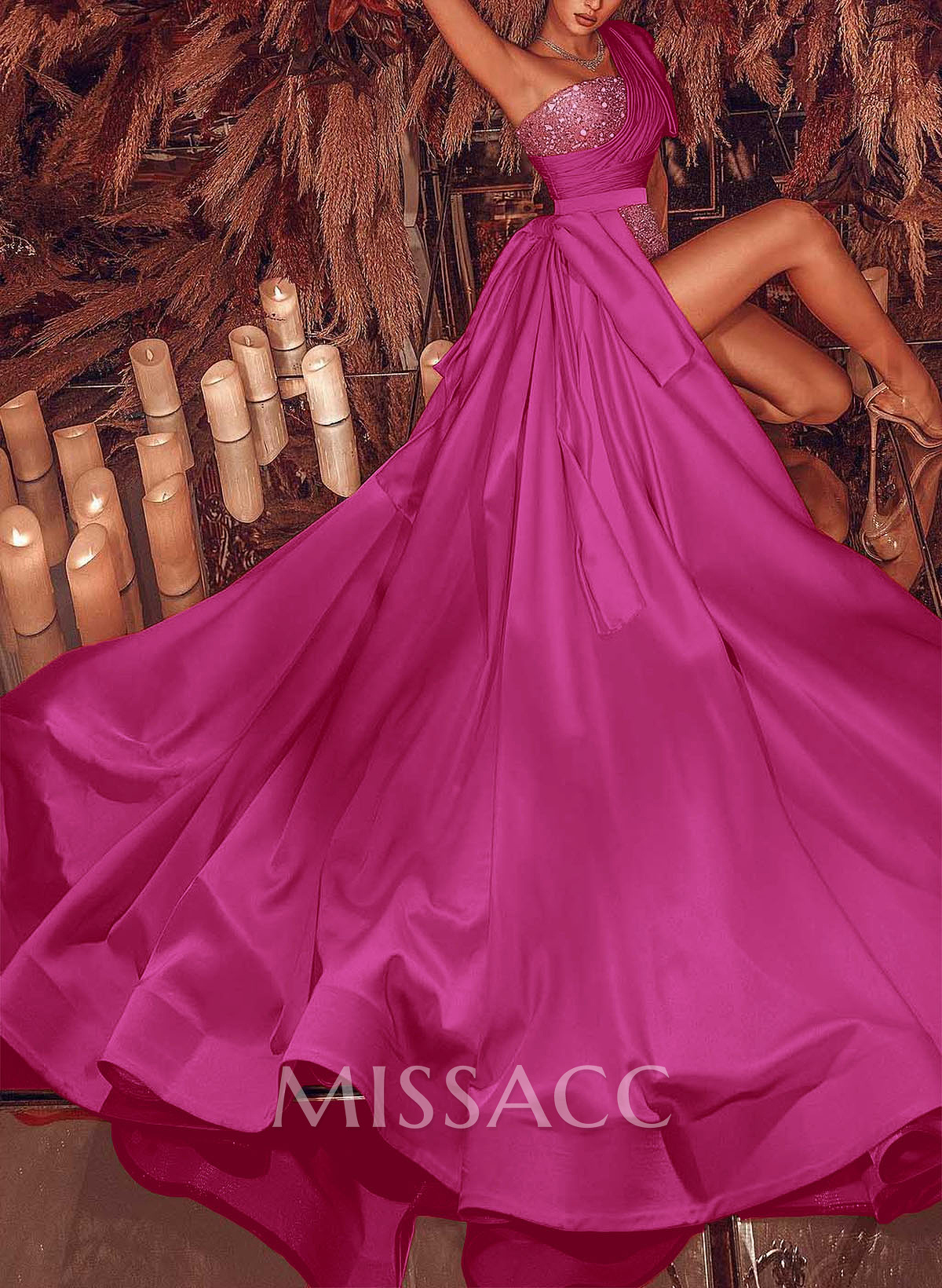 Sparkly Sequined One-Shoulder Slit Prom Dresses Sparkly Sequined One-Shoulder Slit Prom Dresses
