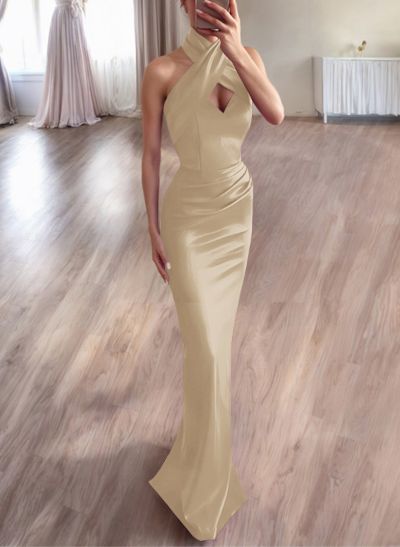 Trumpet/Mermaid Sleeveless Floor-Length Satin Prom Dresses