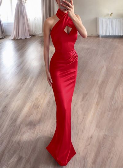 Trumpet/Mermaid Sleeveless Floor-Length Satin Prom Dresses