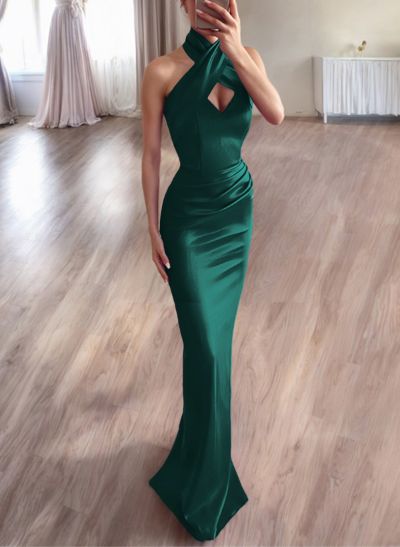 Trumpet/Mermaid Sleeveless Floor-Length Satin Prom Dresses