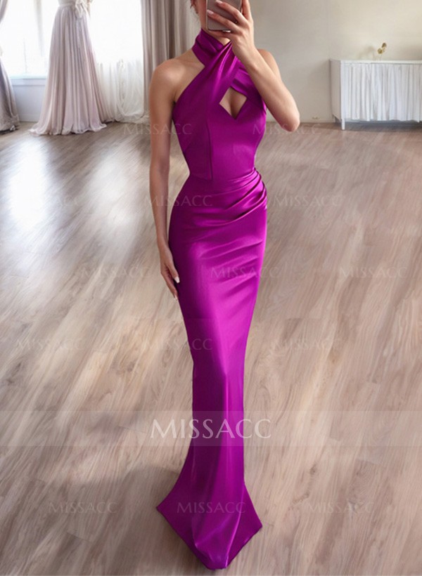 Trumpet/Mermaid Sleeveless Floor-Length Satin Prom Dresses