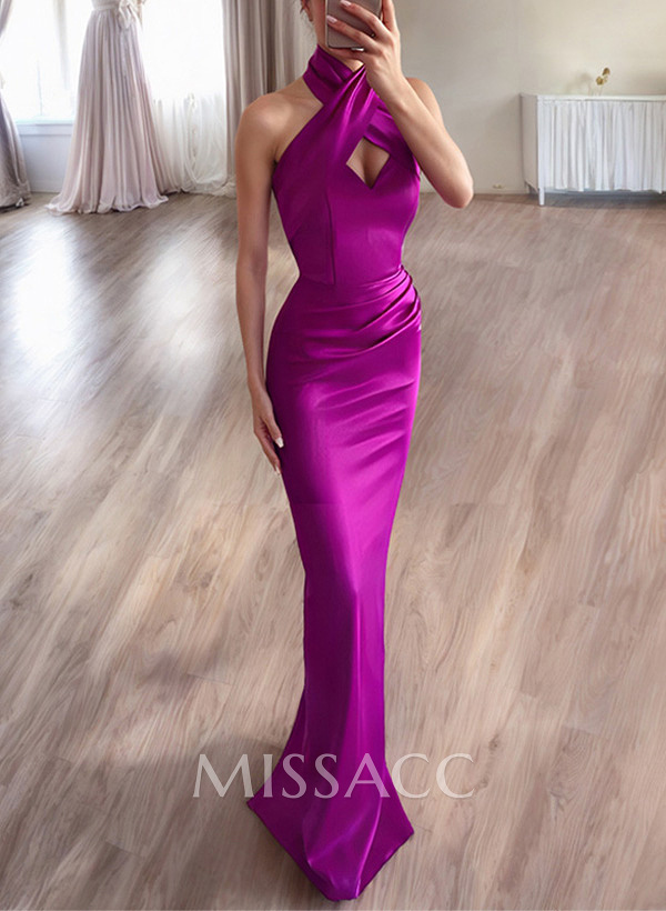 Trumpet/Mermaid Sleeveless Floor-Length Satin Prom Dresses Trumpet/Mermaid Sleeveless Floor-Length Satin Prom Dresses