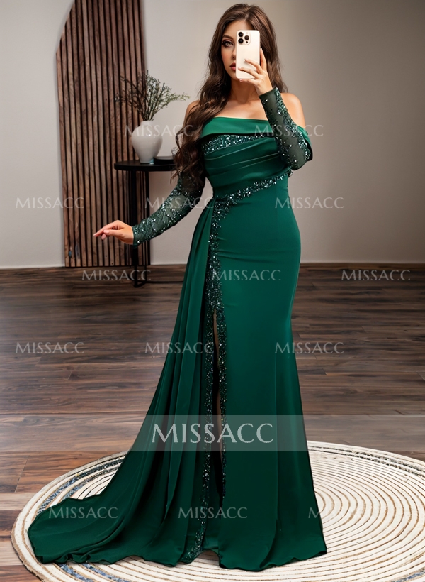 Satin Sweep-Train Long Prom Dress Elegant Formal Evening Gown main image 1