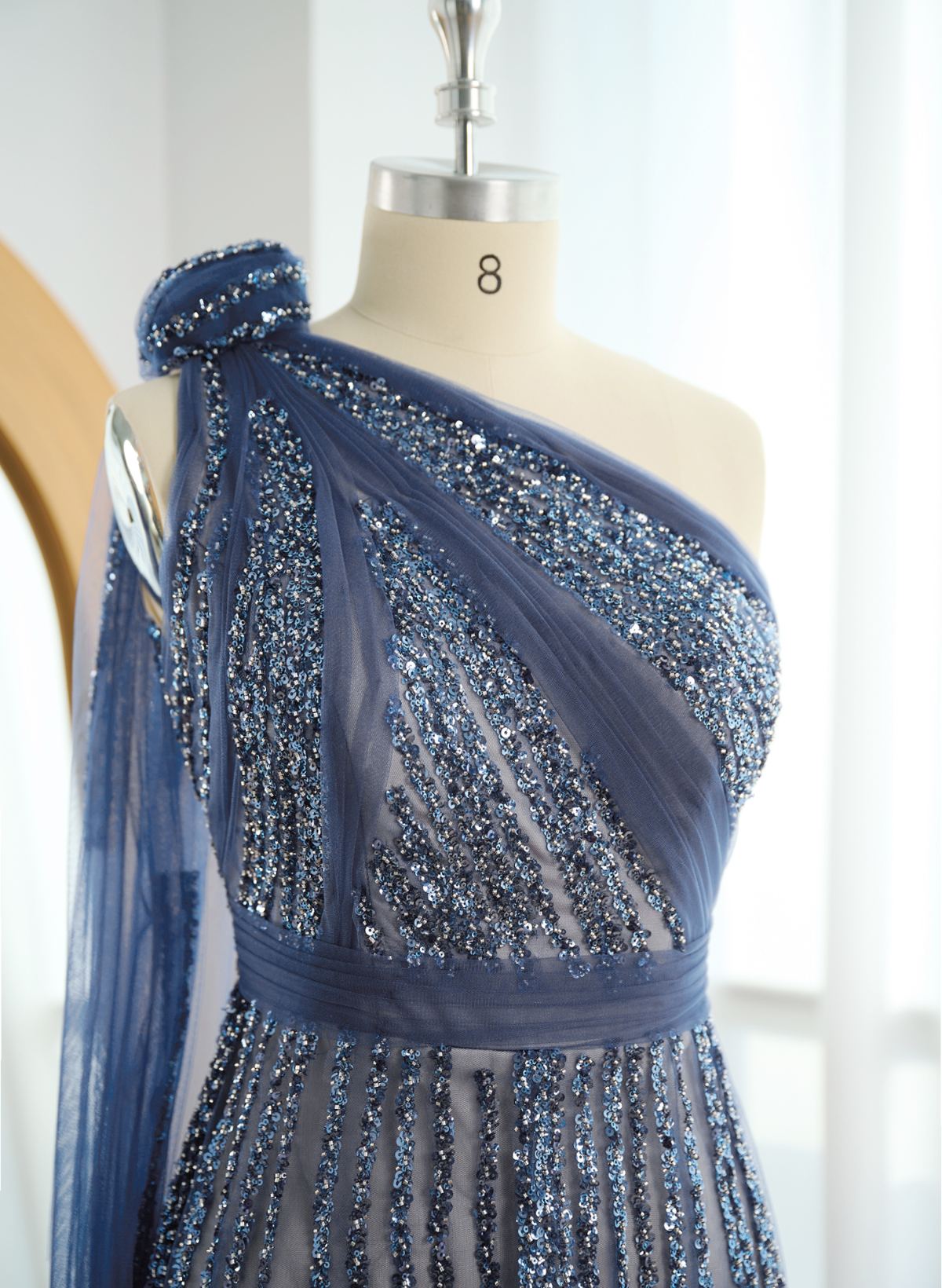 A-Line One-Shoulder Sleeveless Sweep Train Prom Dresses With Split Front