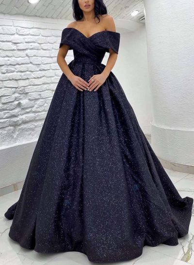 Sparkly Sequined Off-The-Shoulder Ball-Gown Prom Dresses