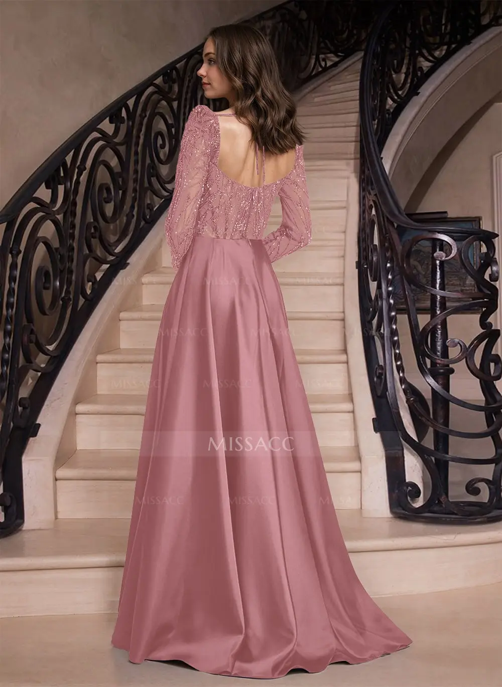 fitted lace wedding dress Dark Green Long sleeves Floor length Mermaid Prom Dress with Detachabl