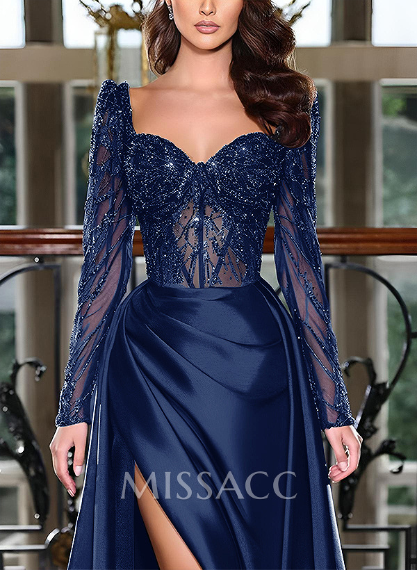 Luxury Illusion Corset Sweetheart Long Sleeves Overskirt Prom Dresses Luxury Illusion Corset Sweetheart Long Sleeves Overskirt Prom Dresses