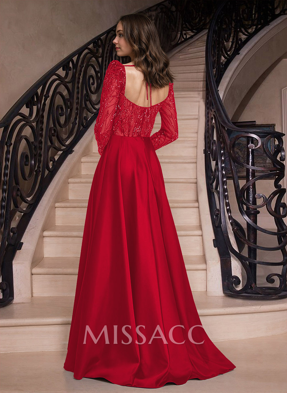 Luxury Illusion Corset Sweetheart Long Sleeves Overskirt Prom Dresses