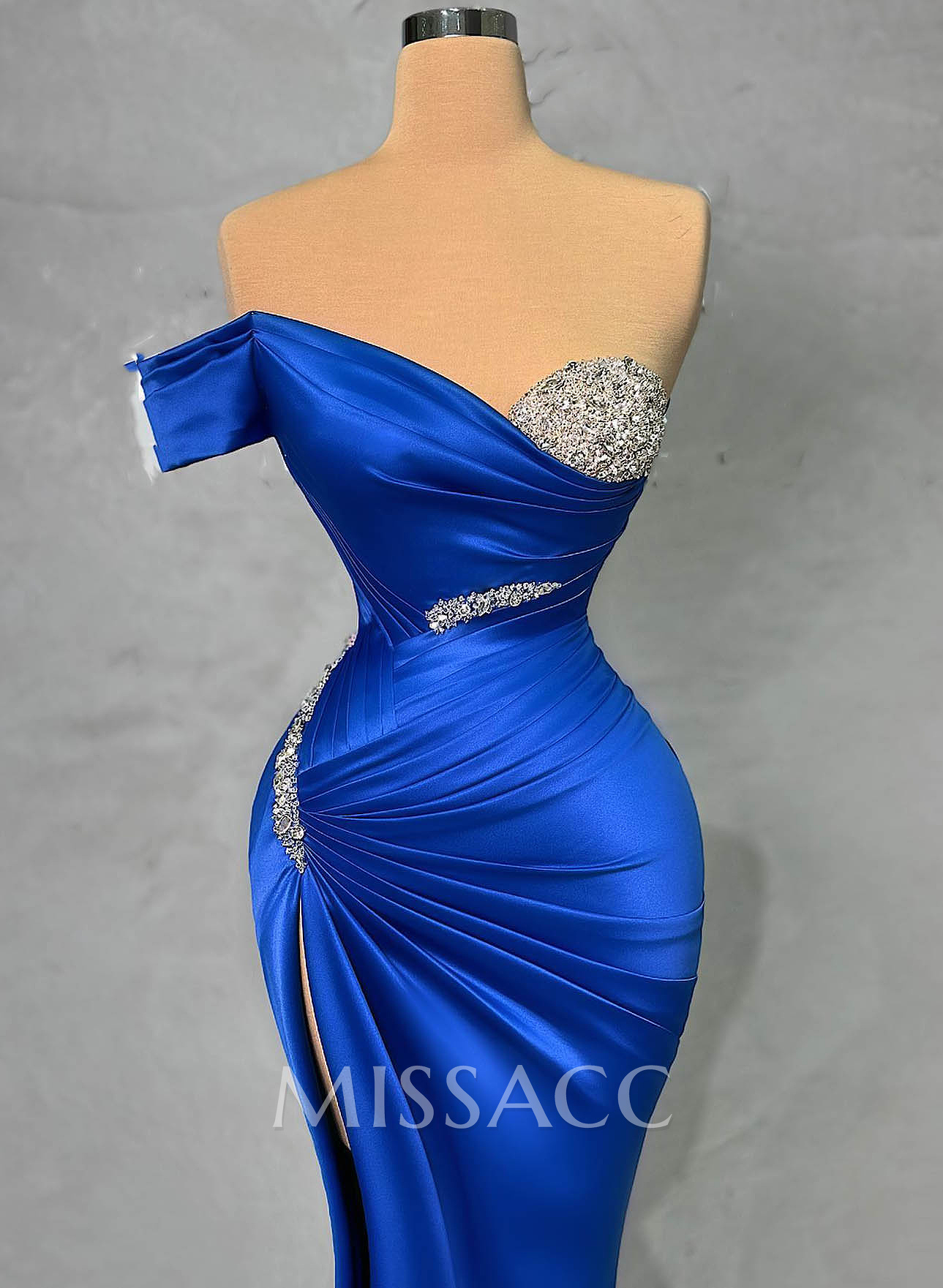 Sparkly Beading Off-The-Shoulder Prom Dresses With High Slit