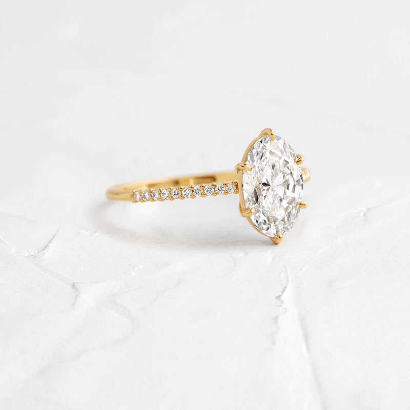 Classic Oval Cut Engagement Ring With Pave Oval Cut Band