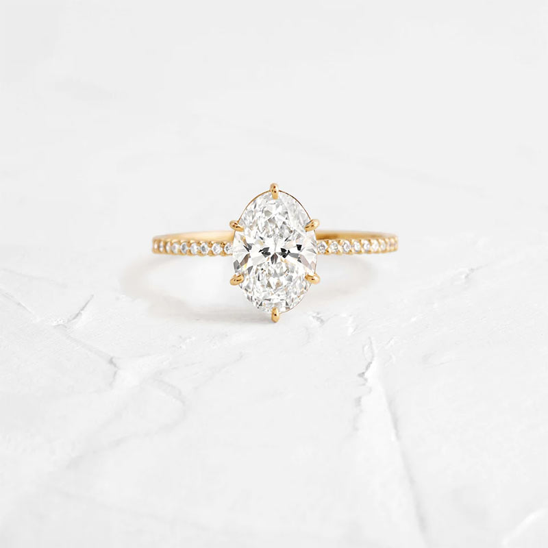 Classic Oval Cut Engagement Ring With Pave Oval Cut Band