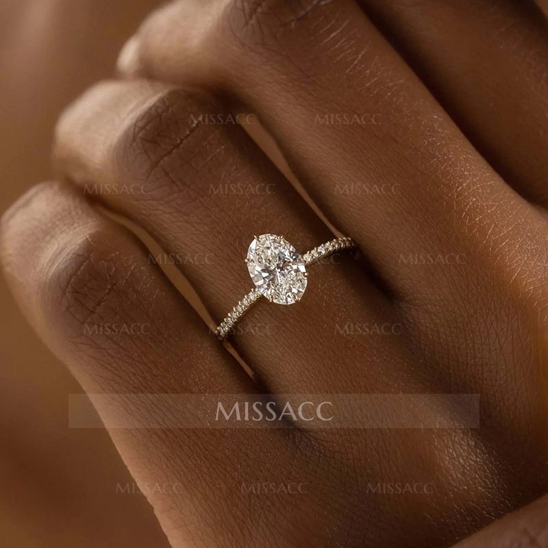 Classic Oval Cut Engagement Ring With Pave Oval Cut Band