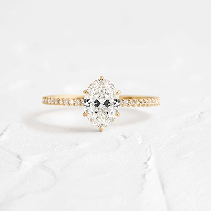 Classic Oval Cut Engagement Ring With Pave Oval Cut Band