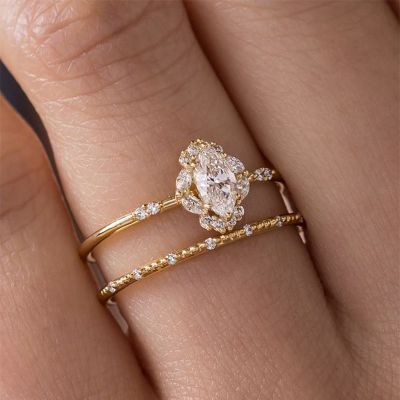 Fashion Marquise Halo Ring For Women In Sterling Silver