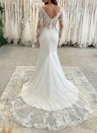 Trumpet/Mermaid Off-The-Shoulder Long Sleeves Lace Wedding Dresses