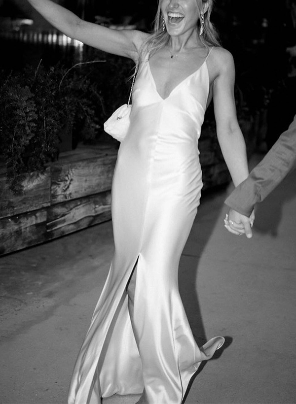 Sheath/Column V-Neck Sleeveless Floor-Length Wedding Dresses