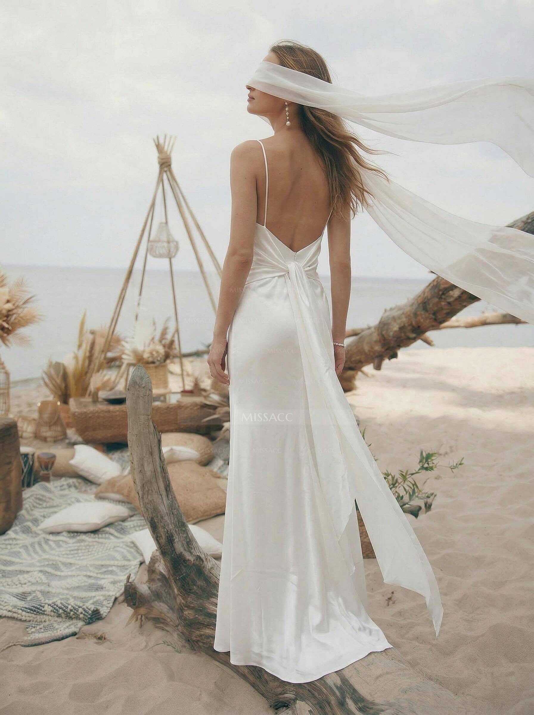 Sheath/Column V-Neck Sleeveless Floor-Length Wedding Dresses