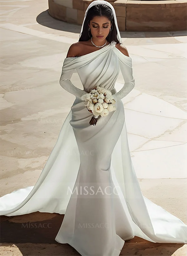 Long Sleeves Trumpet Mermaid Beading Wedding Dresses Missacc