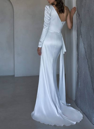 Long Sleeves One-Shoulder Sparkly Wedding Dresses