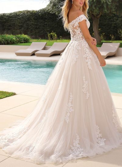 Classic Lace Off-The-Shoulder Ball-Gown Wedding Dresses