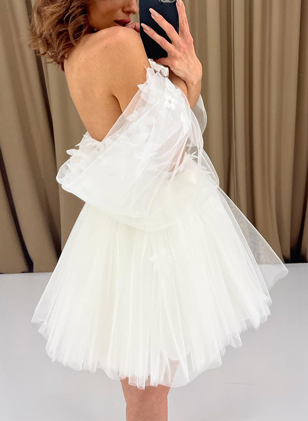 A-Line Off-The-Shoulder Sleeveless Short/Mini Lace/Tulle Wedding Dresses