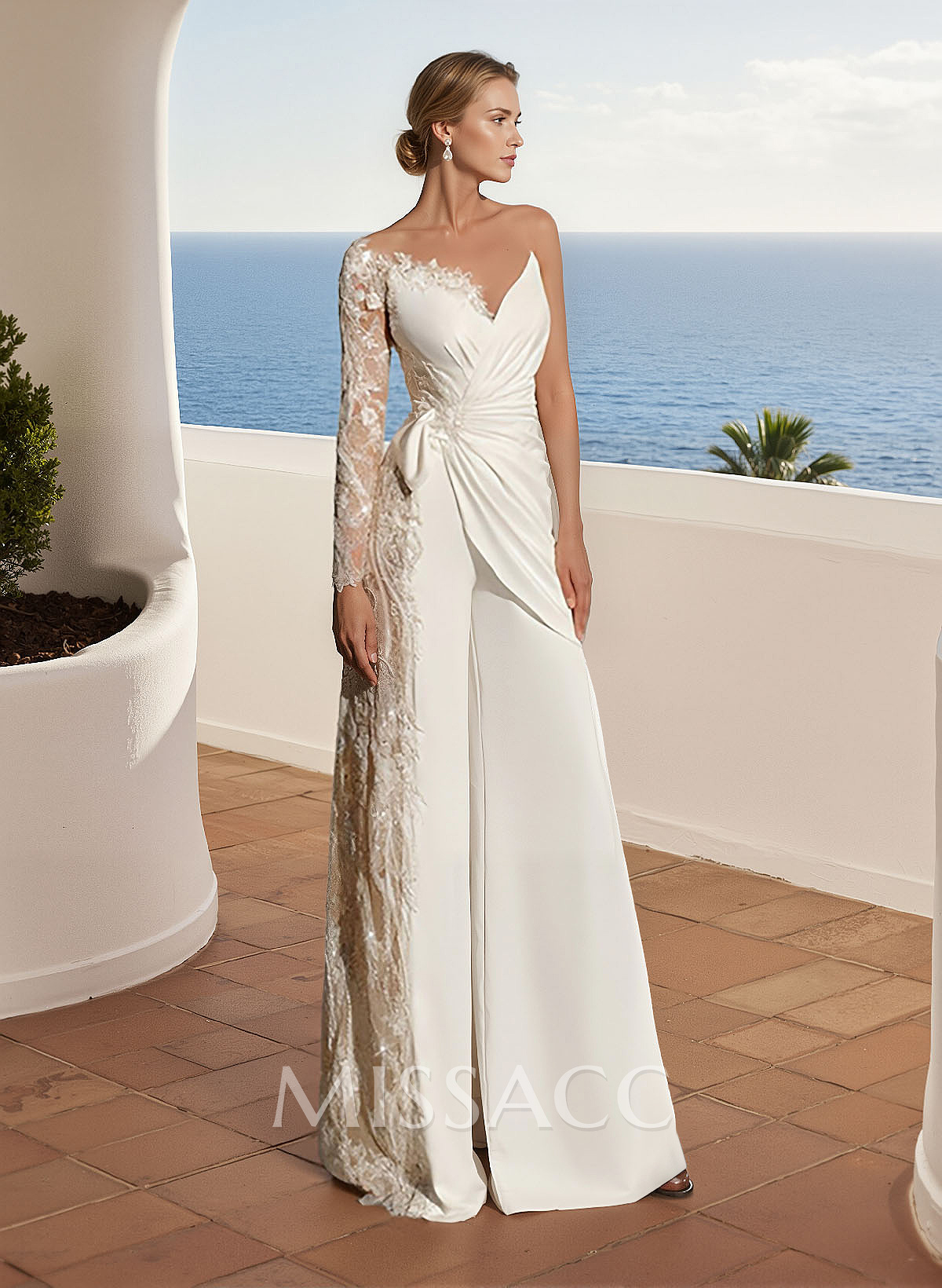Long Sleeves Floor-Length Wedding Jumpsuit With Appliques Lace Long Sleeves Floor-Length Wedding Jumpsuit With Appliques Lace