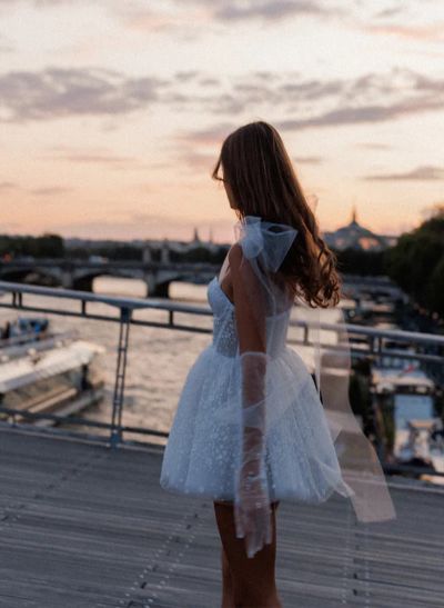 A-Line Sweetheart Sleeveless Short/Mini Lace Little White Wedding Dresses