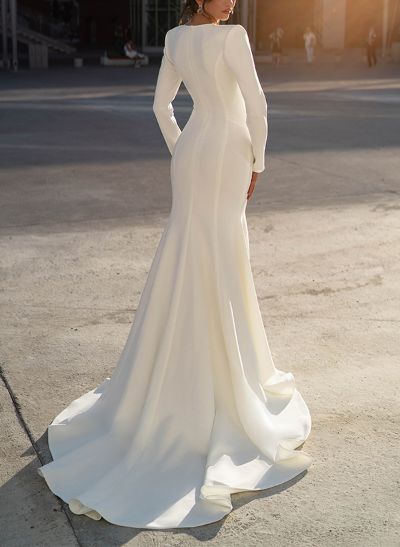 Trumpet/Mermaid V-Neck Long Sleeves Elastic Satin/Sequined Wedding Dresses