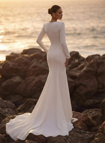 Trumpet/Mermaid V-Neck Long Sleeves Elastic Satin/Sequined Wedding Dresses