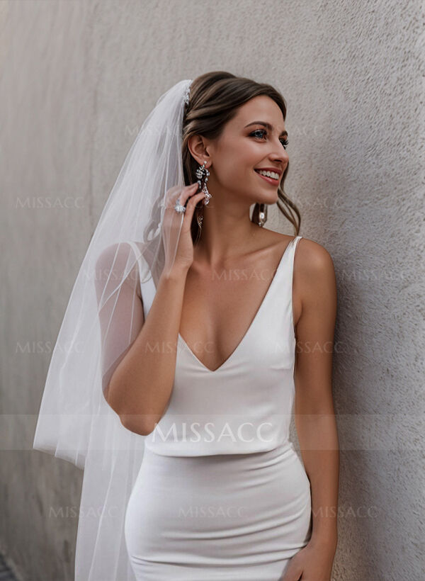 Boho/Beach V-Neck Sleeveless Sweep Train Elastic Satin Wedding Dresses