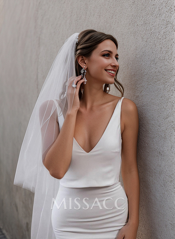 Boho/Beach V-Neck Sleeveless Sweep Train Elastic Satin Wedding Dresses