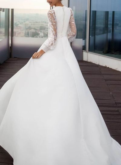 A-Line Scoop Neck Long Sleeves Wedding Dresses With Split Front