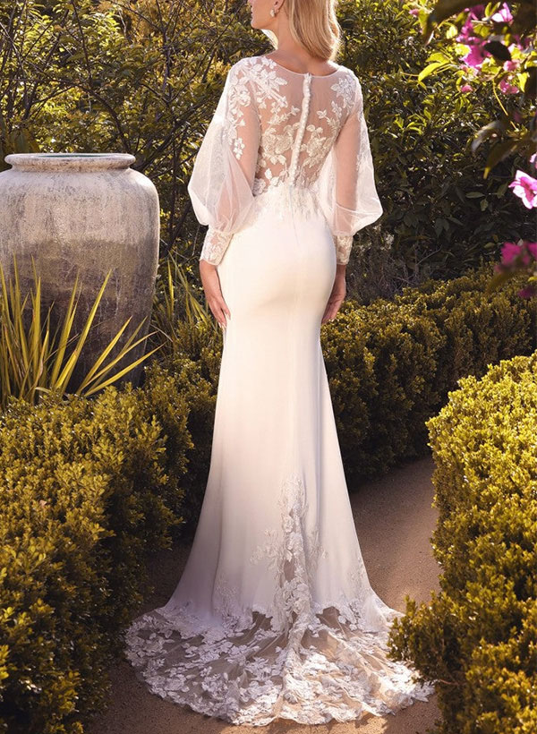Trumpet/Mermaid Long Sleeves Lace/Elastic Satin Wedding Dresses