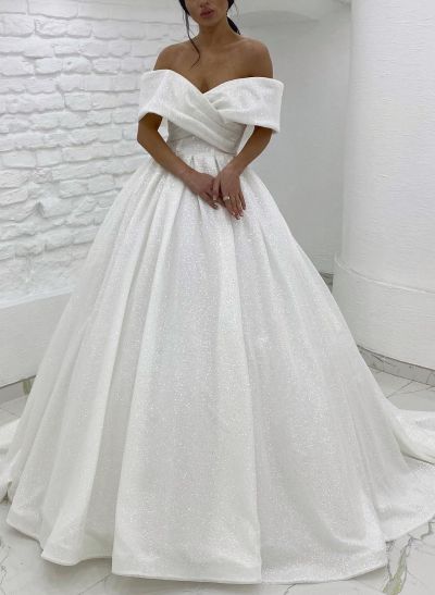 Sparkly Sequined Off-The-Shoulder Ball-Gown Wedding Dresses