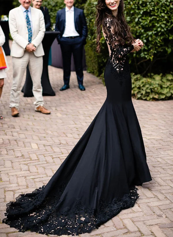 fancy black dress long Long Formal Black Evening Mermaid Dress main image 0