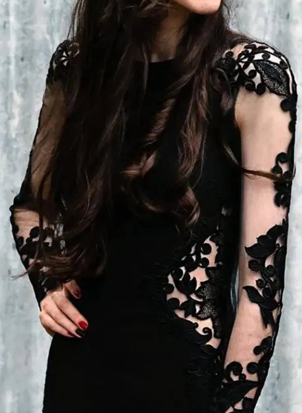 Trumpet/Mermaid Scoop Neck Long Sleeves Lace/Satin Black Wedding Dresses