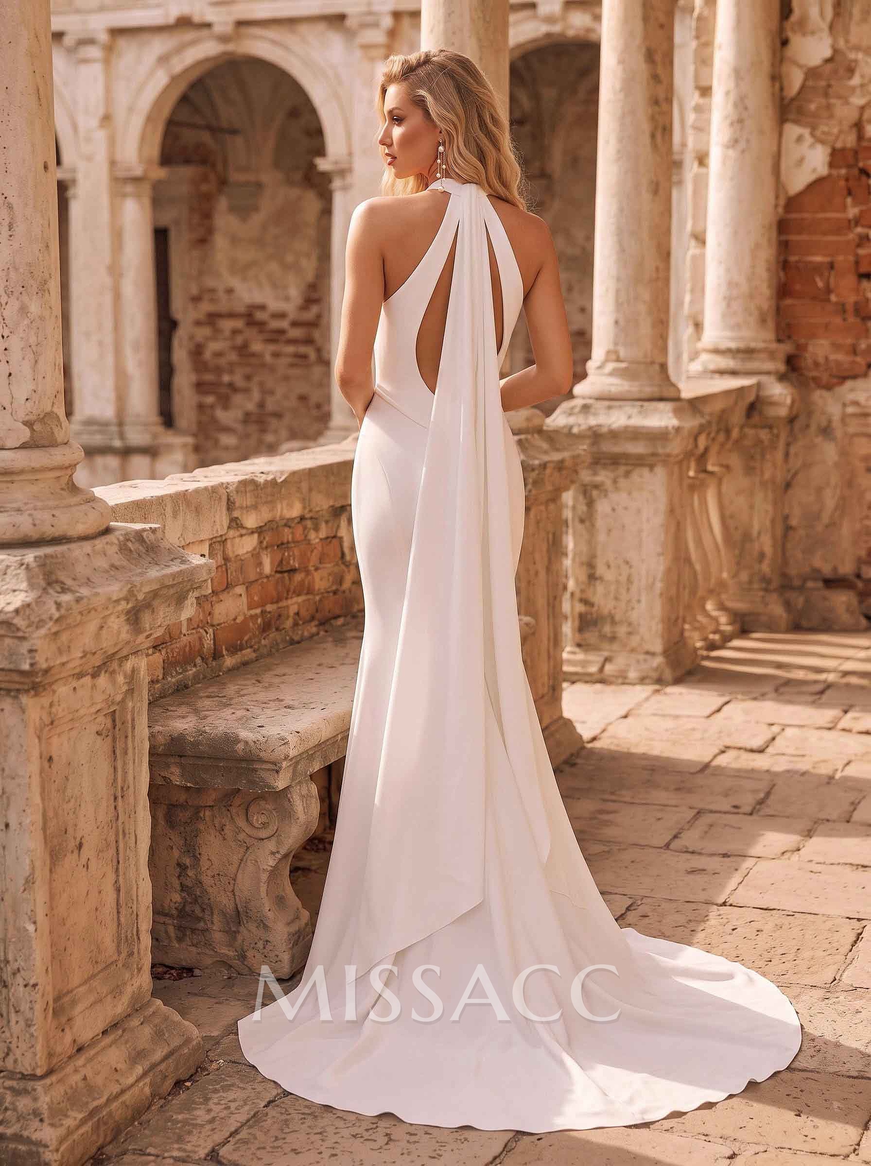 Trumpet/Mermaid Halter Sleeveless Elastic Satin Wedding Dresses Trumpet/Mermaid Halter Sleeveless Elastic Satin Wedding Dresses