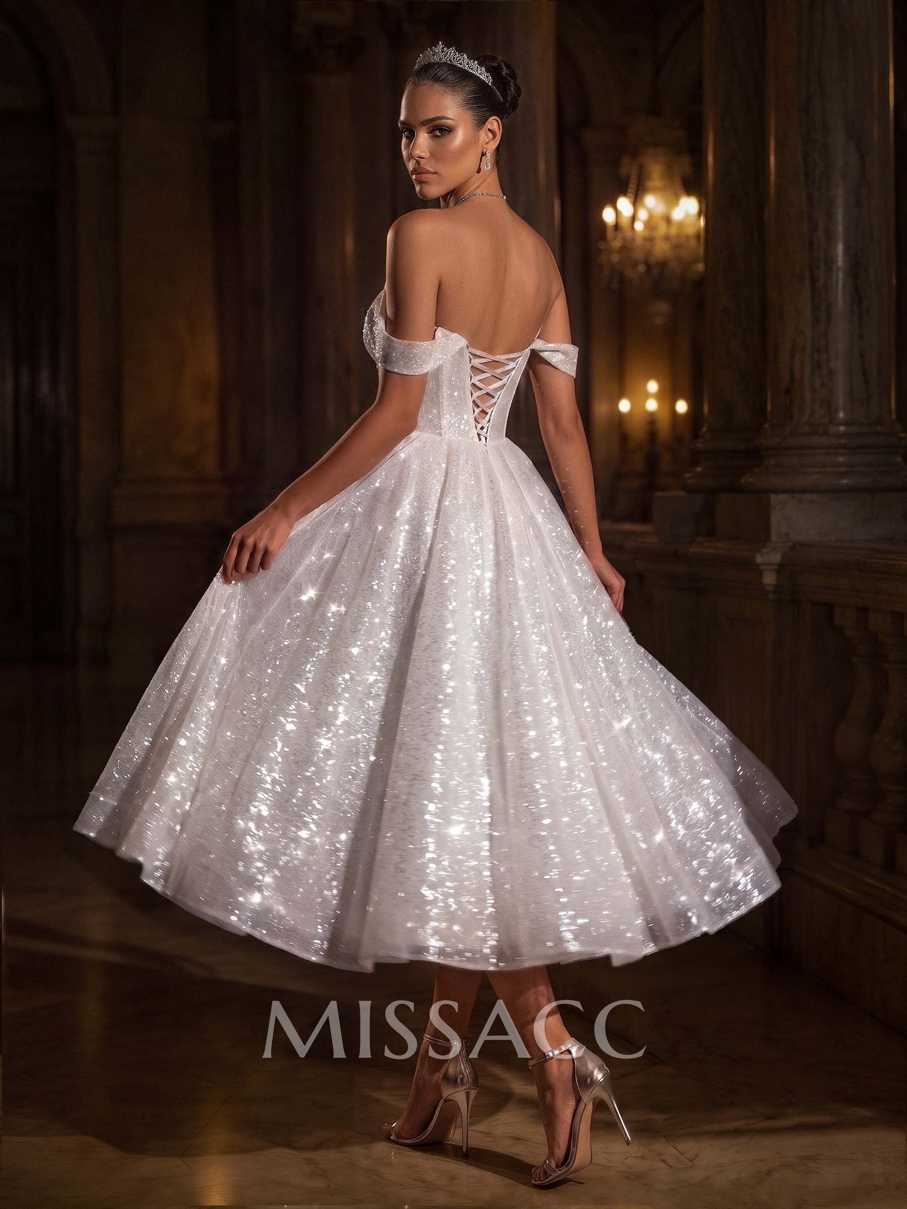 Sparkly Sequined Tea-Length Wedding Dresses Sparkly Sequined Tea-Length Wedding Dresses