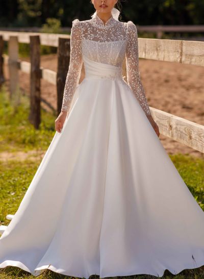 Lace High Neck Long Sleeves Ball-Gown Wedding Dresses
