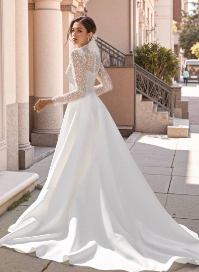 Lace High Neck Long Sleeves Ball-Gown Wedding Dresses