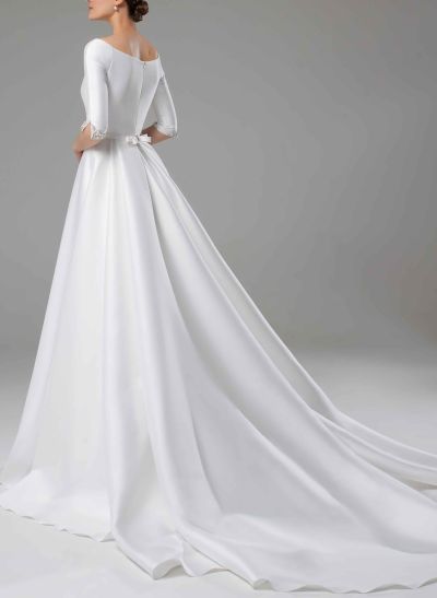 Classic Satin Ball-Gown Wedding Dresses With Beading
