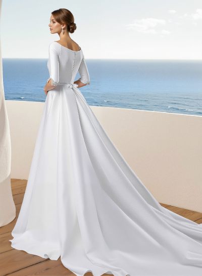 Classic Satin Ball-Gown Wedding Dresses With Beading