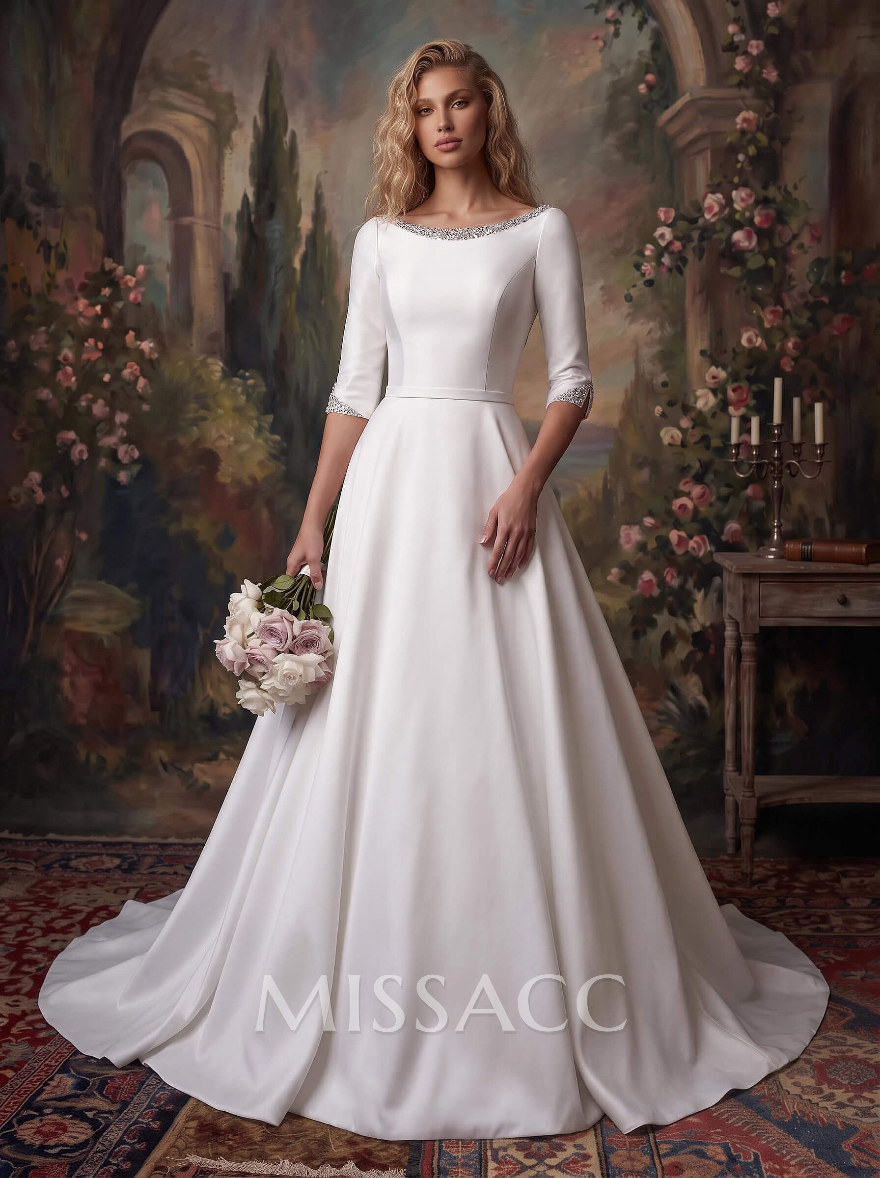 Classic Satin Ball-Gown Wedding Dresses With Beading