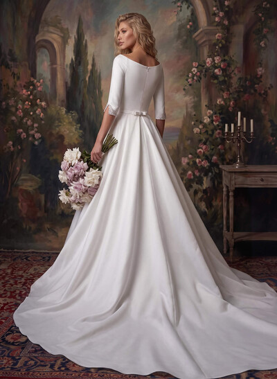 Classic Satin Ball-Gown Wedding Dresses With Beading