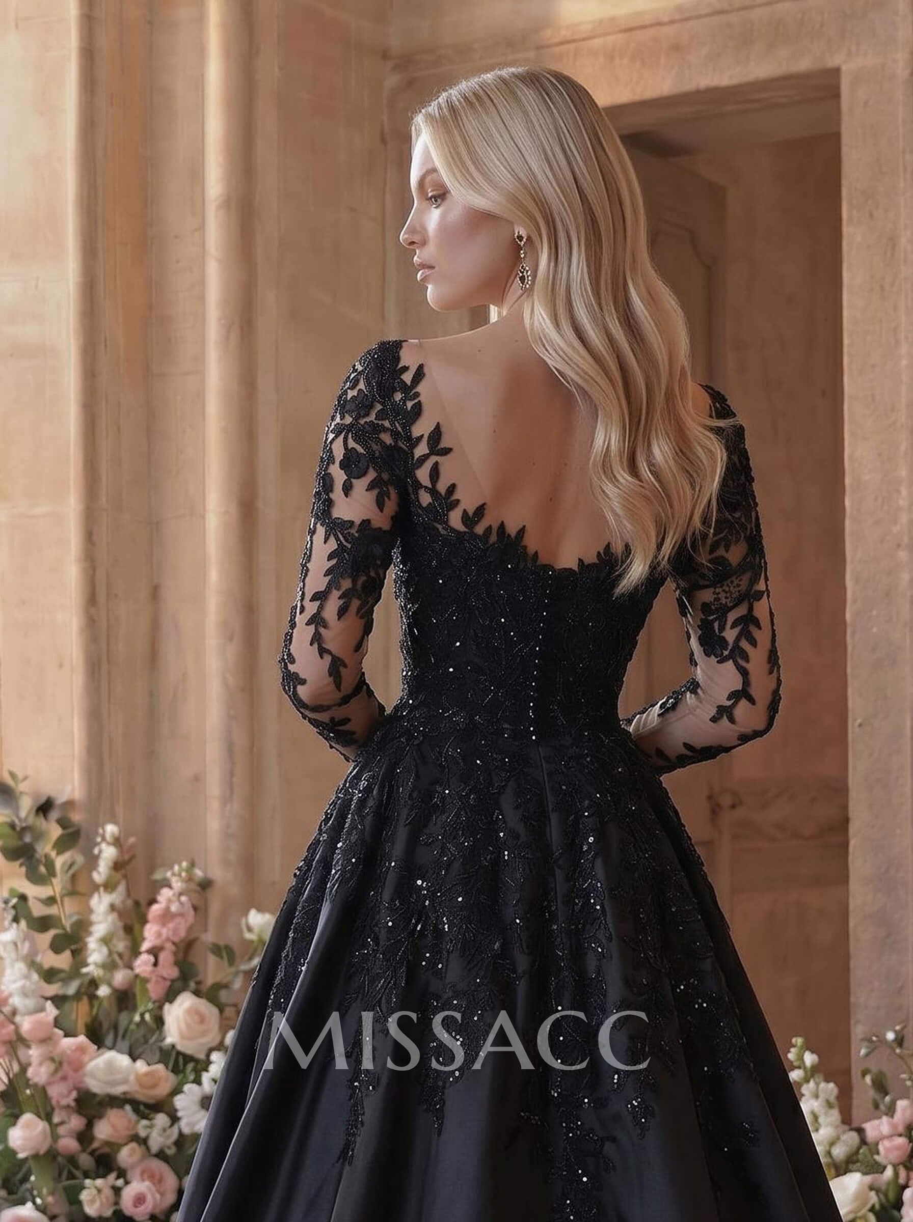 A-Line Illusion Neck Long Sleeves Cathedral Lace/Satin Wedding Dresses With Appliques Lace A-Line Illusion Neck Long Sleeves Cathedral Lace/Satin Wedding Dresses With Appliques Lace