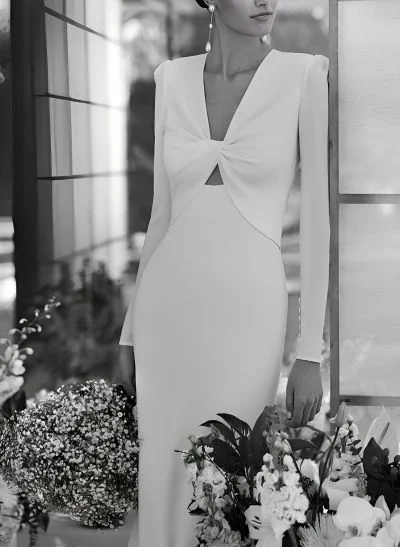 Mermaid Long Sleeves Court Train Elastic Satin Wedding Dresses
