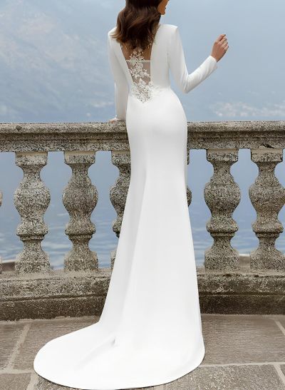 Mermaid Long Sleeves Sweep Train Wedding Dresses With Split Front