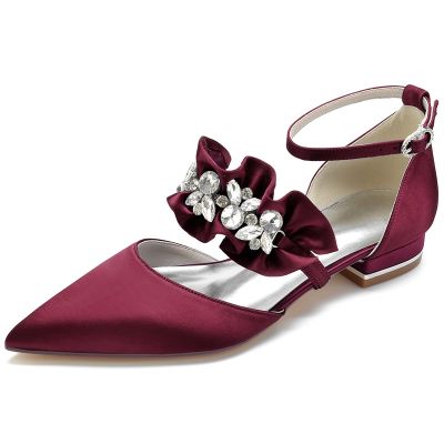 Point Toe Silk Like Satin Wedding Shoes With Rhinestone
